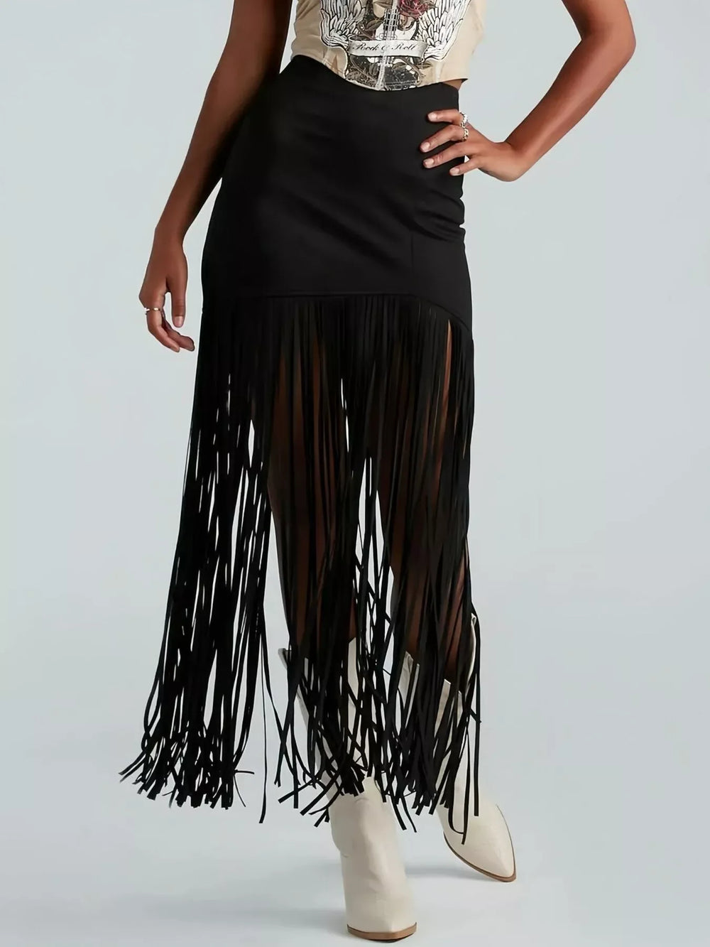 Suede Fringe Skirt - Trendsi - Flyclothing LLC