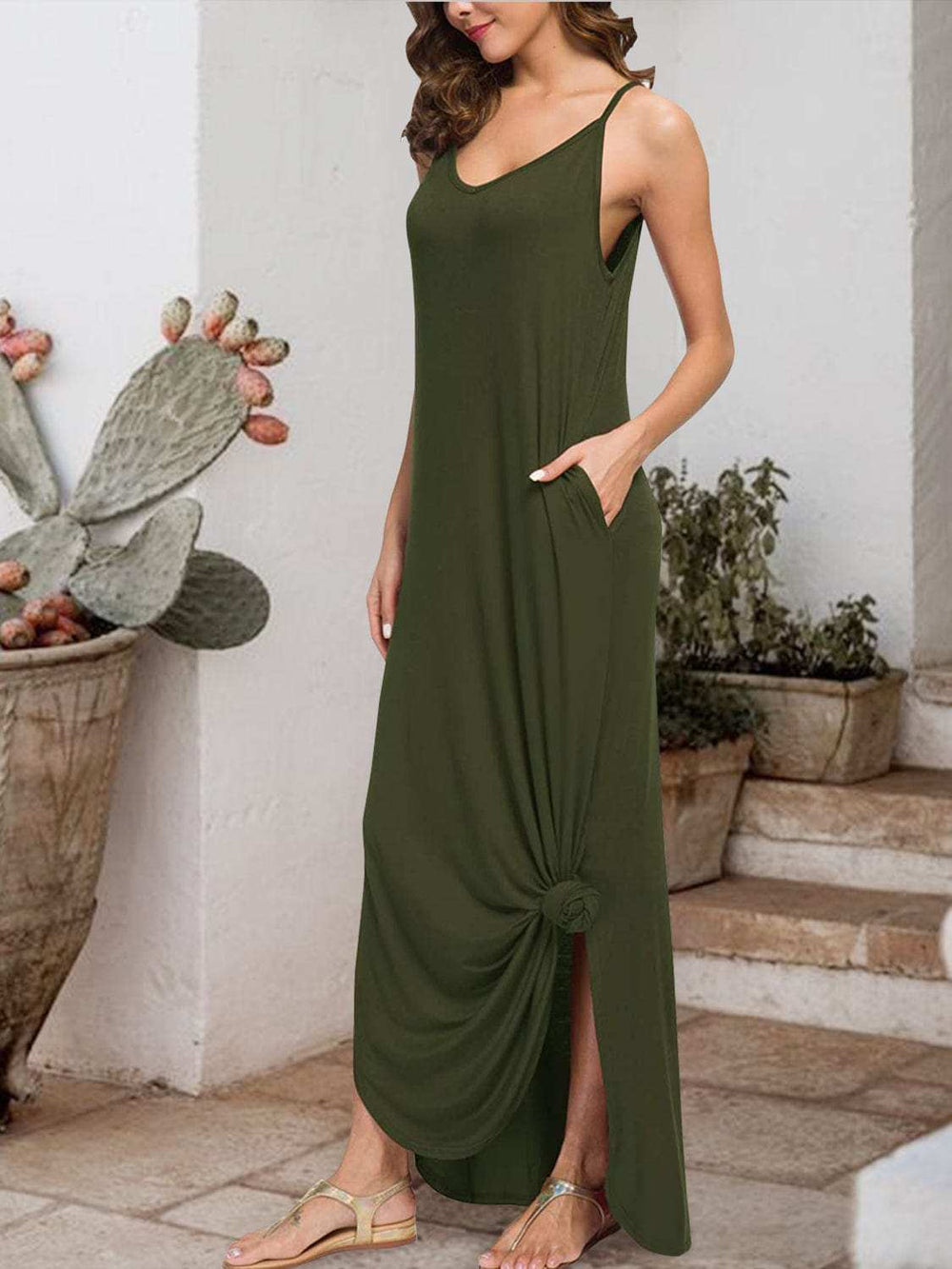 Slit Scoop Neck Sleeveless Dress - Trendsi - Flyclothing LLC