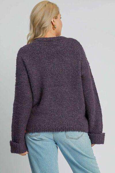 Umgee Full Size Round Neck Long Sleeve Boucle Sweater Plus Size - Trendsi - Flyclothing LLC