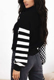 Striped & Checkered Turtleneck Dropped Shoulder Sweater - Trendsi - Flyclothing LLC
