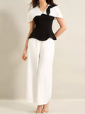 Peplum Top with Wide-Leg Pants Set - Trendsi - Flyclothing LLC