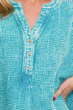Zenana Washed Double Gauze 3/4 Button Henley Neck Shirt - Trendsi - Flyclothing LLC