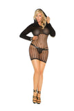 Elegant Moments Black Crochet Mini Dress W/ Hood 8863q - Elegant Moments - Flyclothing LLC