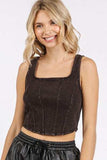 Mittoshop Mineral Wash Corset Crop Stretch Knit Tank - Trendsi - Flyclothing LLC