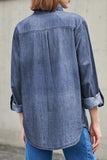 Pocketed Collared Neck Long Sleeve Denim Top - Trendsi - Flyclothing LLC
