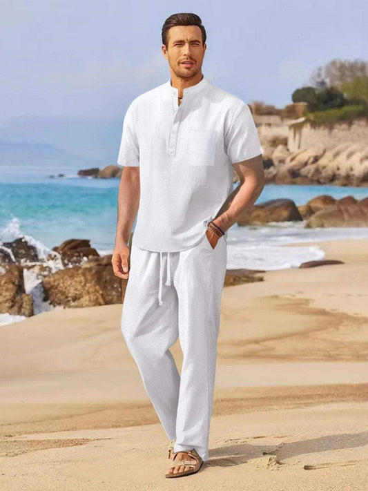 Men's Full Size Half Button Top and Drawstring Pants Set Plus Size - Trendsi - Flyclothing LLC