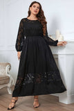 Honey Melo Apparel Plus Size Embroidery Round Neck Long Sleeve Maxi Dress - Trendsi - Flyclothing LLC