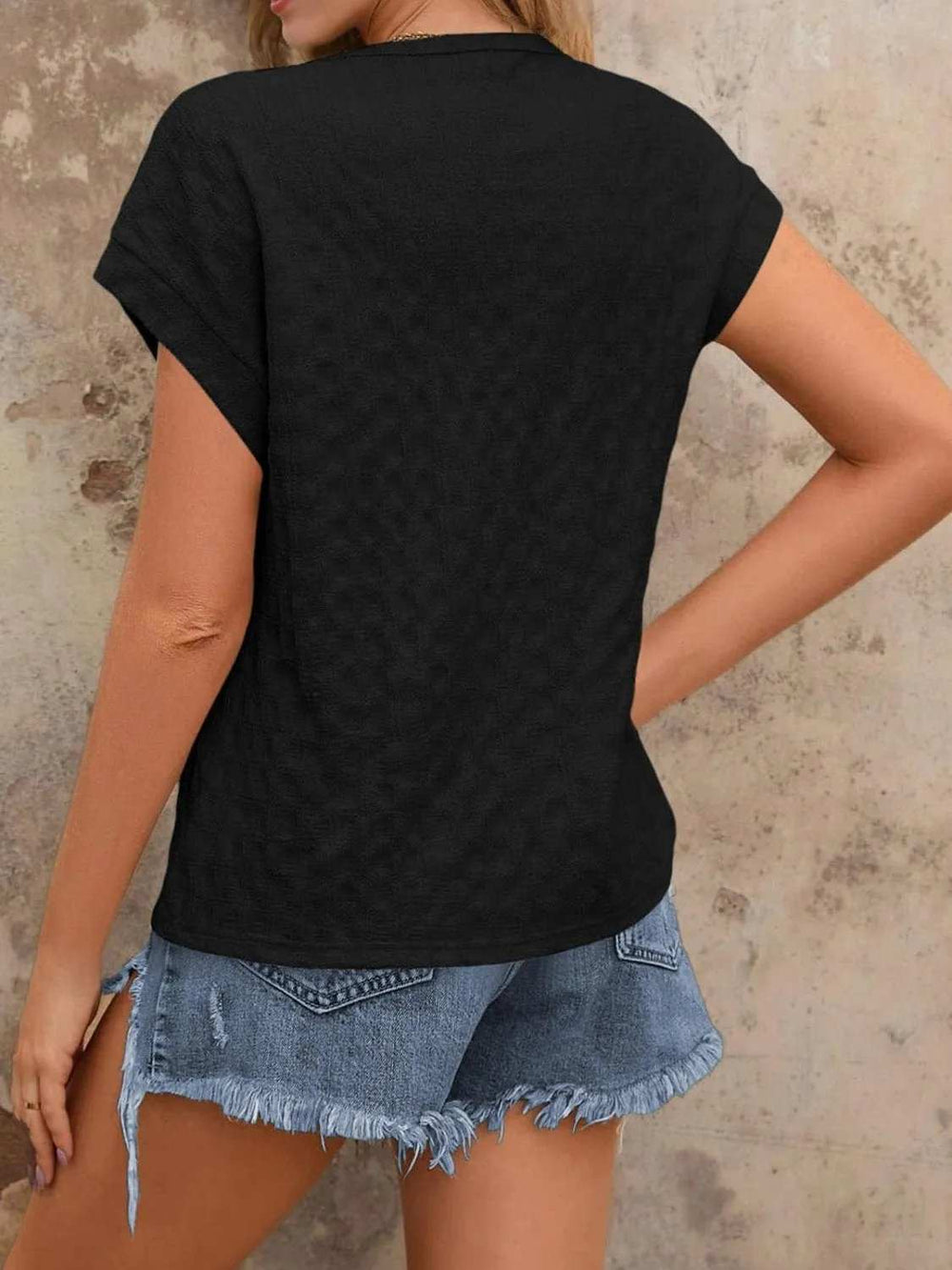 Textured Round Neck Short Sleeve Top - Trendsi - Flyclothing LLC