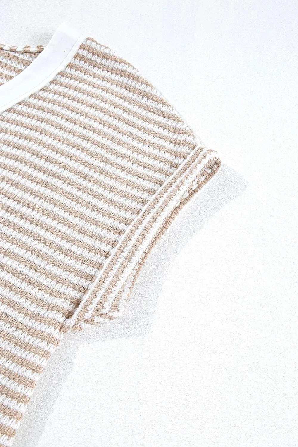 Stripe Buttoned Front V Neck T Shirt - Trendsi - Flyclothing LLC