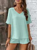 V-Neck Half Sleeve Top and Shorts Set - Trendsi - Flyclothing LLC
