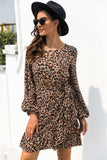 Animal Print Round Neck Balloon Sleeve Mini Dress - Trendsi - Flyclothing LLC