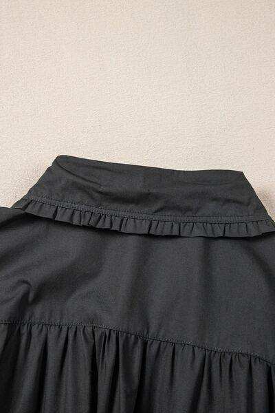 Button Down Puff Sleeve Ruffle Hem Dress - Trendsi - Flyclothing LLC