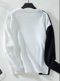 Two Tone Cable Knit Round Neck Long Sleeve Sweater - Trendsi - Flyclothing LLC