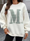 Letter Round Neck Fleece Sweatshirt - Trendsi - Flyclothing LLC