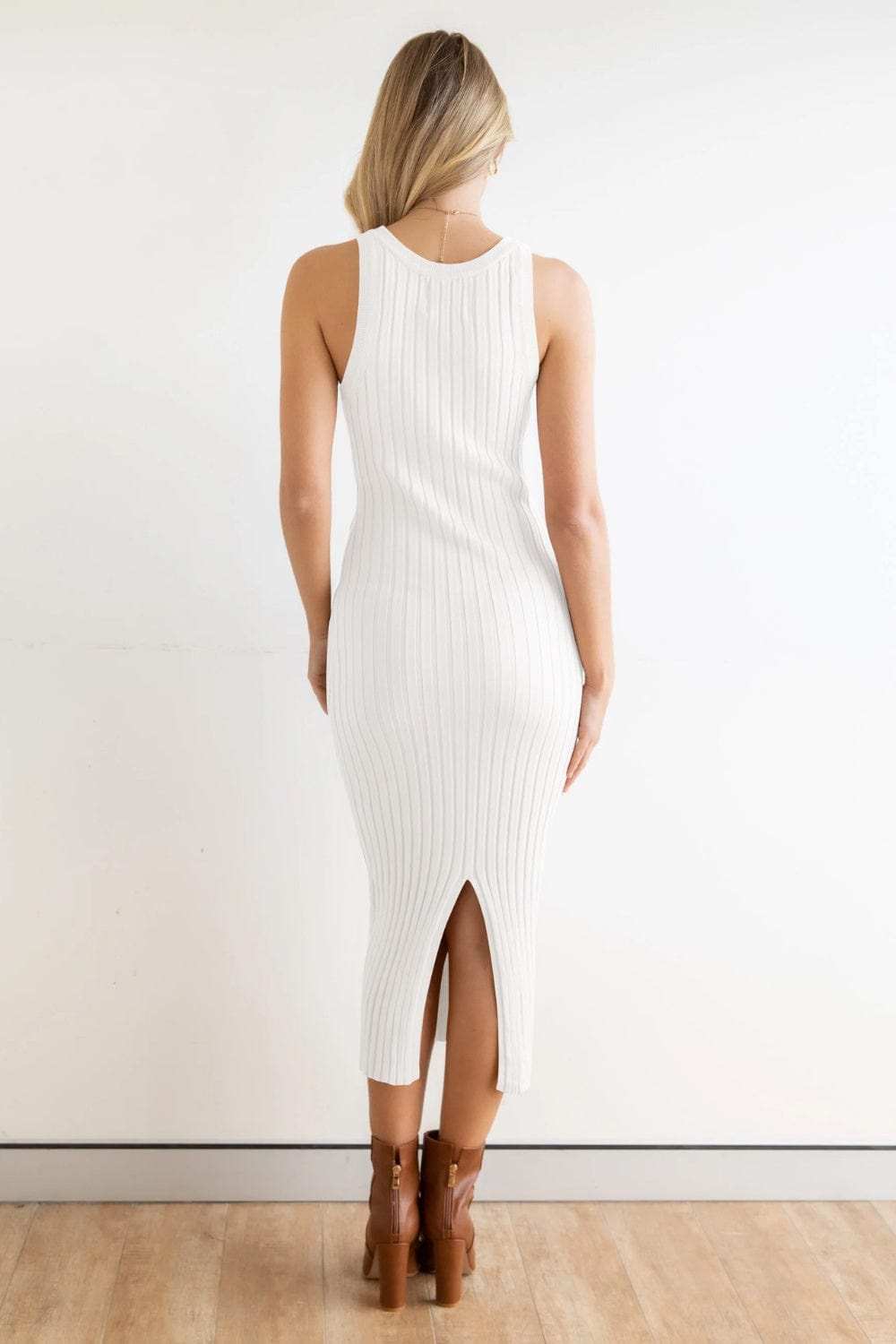 Slit Ribbed Round Neck Sleeveless Dress - Trendsi - Flyclothing LLC