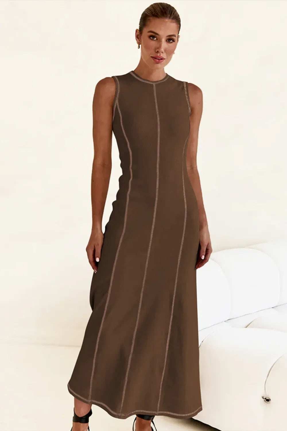 Contrast Stitching Maxi Tank Dress - Trendsi - Flyclothing LLC