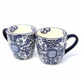 Rounded Mugs - Blue Flowers Pattern, Set of Two - Encantada - Encantada - Flyclothing LLC