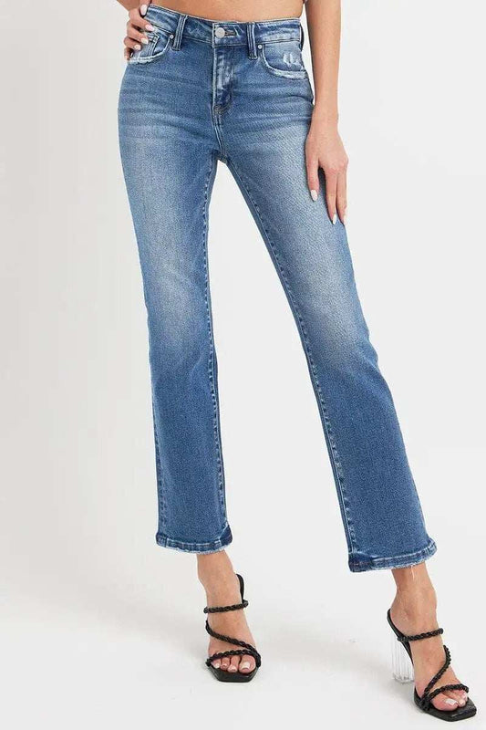 RISEN Full Size Mid Rise Ankle Straight Jeans with Pockets - Trendsi - Flyclothing LLC