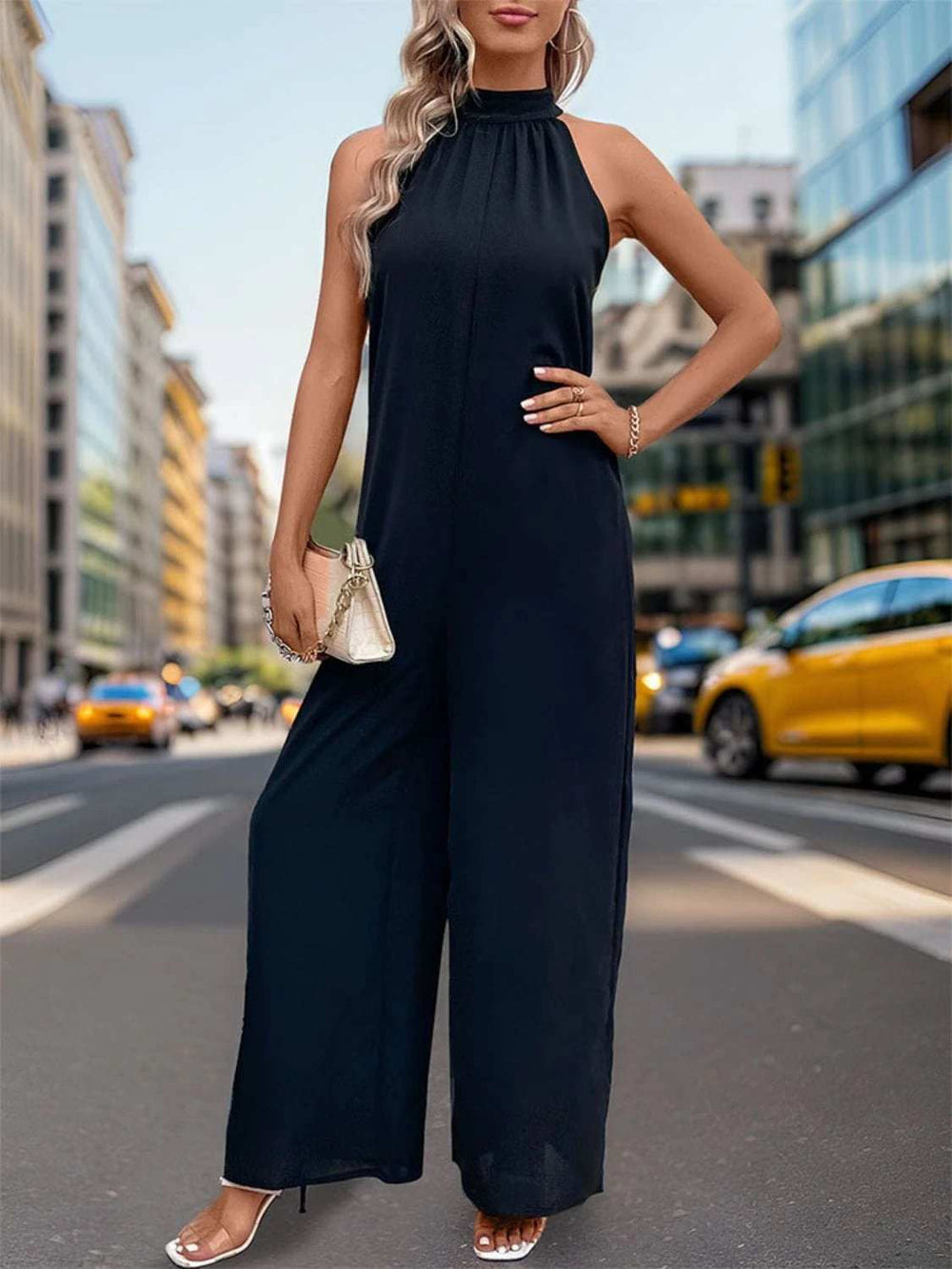 Tied Grecian Wide Leg Jumpsuit - Trendsi - Flyclothing LLC
