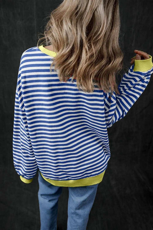 Pumpkin Striped Long Sleeve Sweatshirt - Trendsi - Flyclothing LLC
