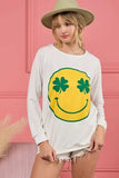 BiBi Smile Face Graphic Round Neck Long Sleeve Top - Trendsi - Flyclothing LLC