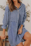 Distressed Collared Neck Flounce Sleeve Denim Dress - Trendsi - Flyclothing LLC