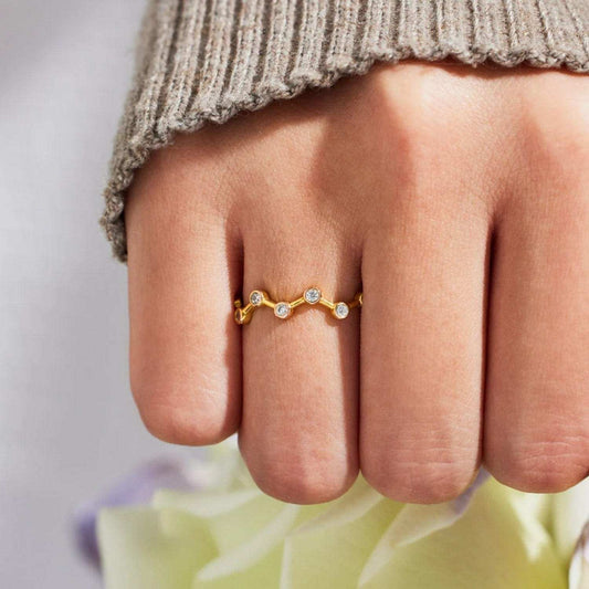 18K Gold-Plated 925 Sterling Silver Zircon Ring - Trendsi - Flyclothing LLC