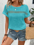 Eyelet Round Neck Short Sleeve Top - Trendsi - Flyclothing LLC
