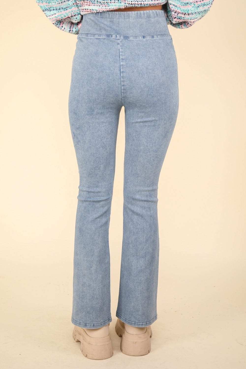 VERY J Washed Denim Stretchy Crossover Waist Leggings - Trendsi - Flyclothing LLC