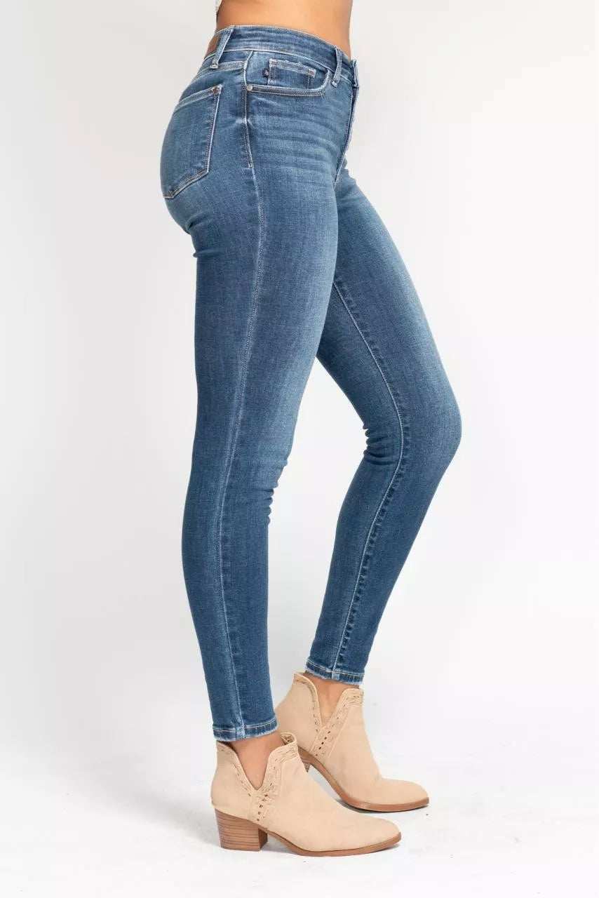 Judy Blue Full Size High Rise Button Fly Skinny Jeans Plus Size - Trendsi - Flyclothing LLC