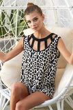 BiBi Leopard Printed Soft Rib Knit Front Sut Out Top - Trendsi - Flyclothing LLC