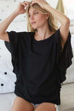 BiBi Thermal Knit with Ruffled Sleeve Top - Trendsi - Flyclothing LLC