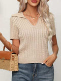 Cable Knit Short Sleeve Top - Trendsi - Flyclothing LLC