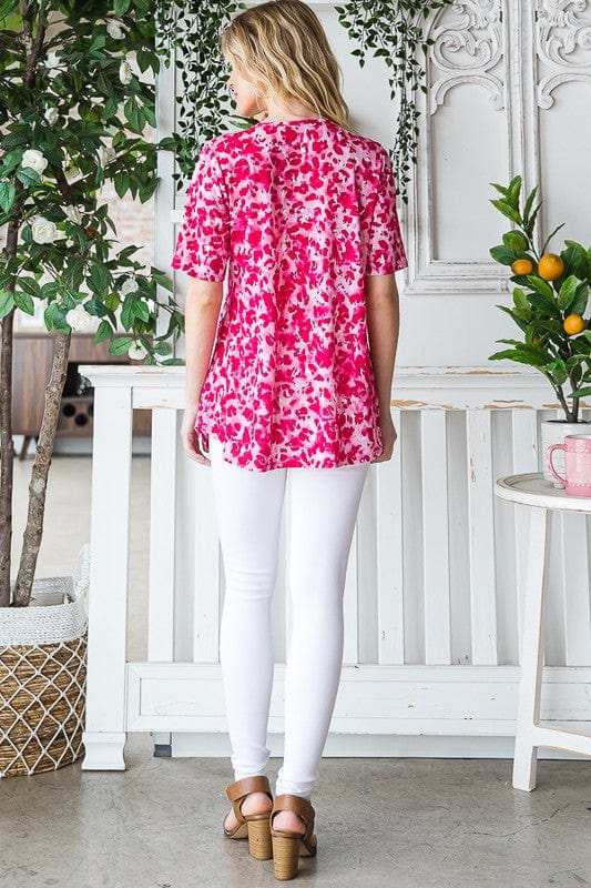Heimish Full Size Short Sleeve Crisscross Animal Babydoll Top Plus Size - Trendsi - Flyclothing LLC