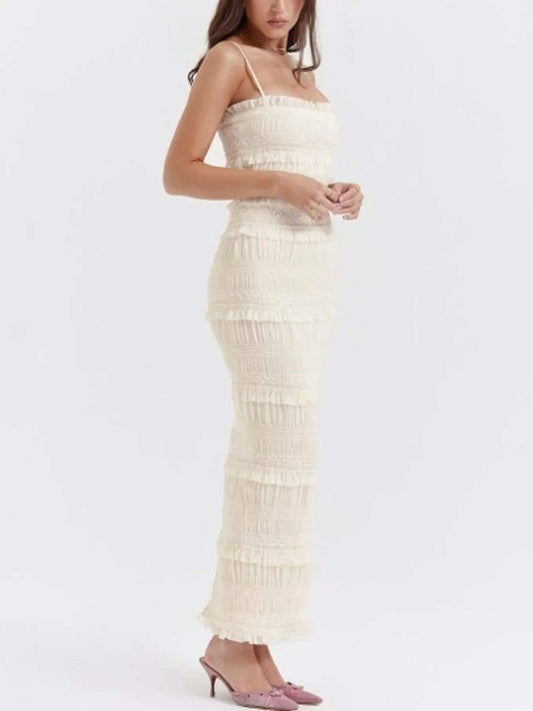 Frill Tiered Textured Maxi Cami Dress - Trendsi - Flyclothing LLC