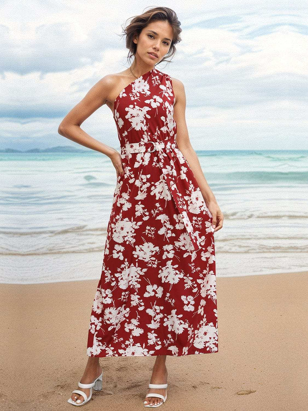 Printed Single Shoulder Sleeveless Dress - Trendsi - Flyclothing LLC