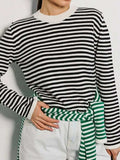 Striped Round Neck Long Sleeve Sweater - Trendsi - Flyclothing LLC