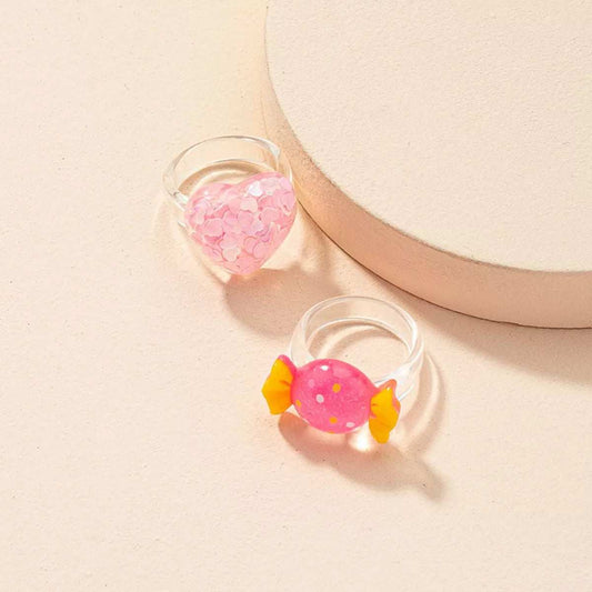 2 Piece Cute Candy Heart Resin Rings - Trendsi - Flyclothing LLC