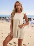 Slit Round Neck Top and Shorts Set - Trendsi - Flyclothing LLC