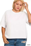 Zenana Full Size Double Knit Side Slits Hi Low Short Sleeve Top Plus Size - Trendsi - Flyclothing LLC