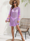 Openwork Contrast Long Sleeve Cover-Up - Trendsi - Flyclothing LLC