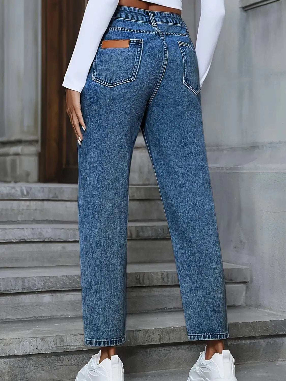 Pocketed Straight Leg Jeans - Trendsi - Flyclothing LLC