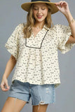 Umgee Bow Print Puff Sleeve Blouse - Trendsi - Flyclothing LLC