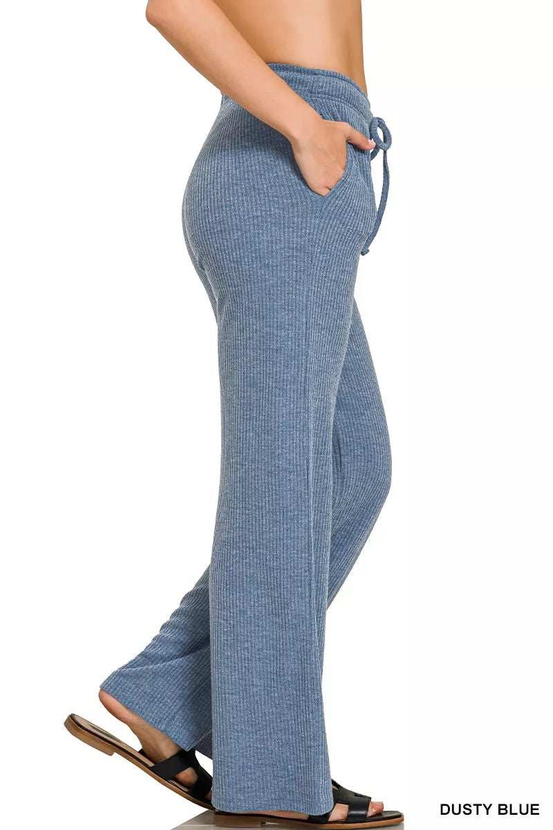 Zenana Ribbed Drawstring Lounge Pants - Trendsi - Flyclothing LLC