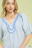 Umgee Stripe V-Neck Blouse - Trendsi - Flyclothing LLC