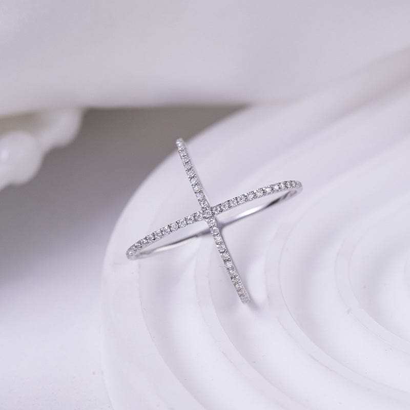 925 Sterling Silver Moissanite Crisscross Ring - Trendsi - Flyclothing LLC