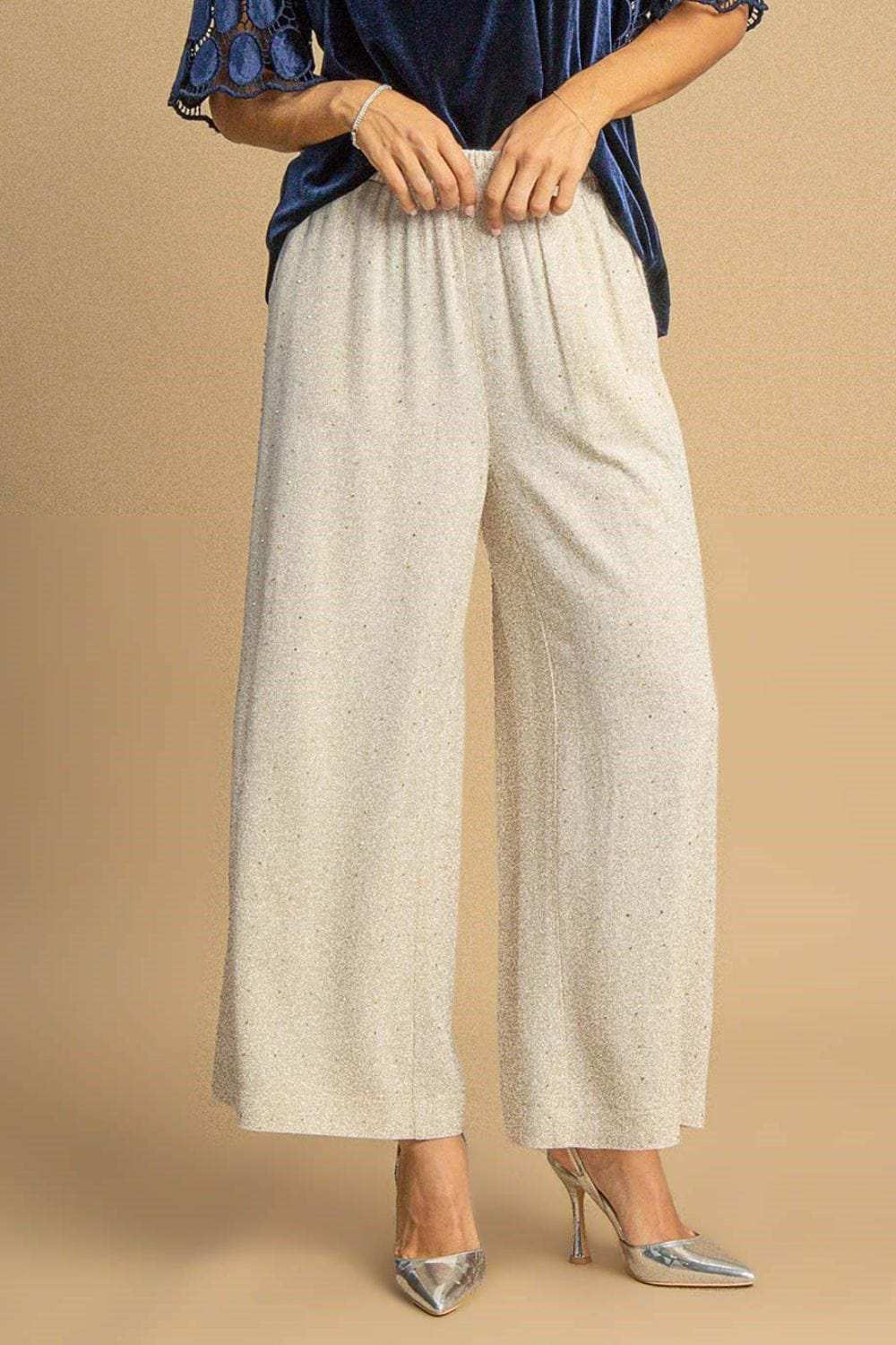 Umgee Full Size High Waisted Embellished Linen Pants Plus Size - Trendsi - Flyclothing LLC