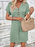 Quarter Button V-Neck Short Sleeve Dress - Trendsi - Flyclothing LLC