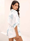 Printed Collared Neck Half Sleeve Romper - Trendsi - Flyclothing LLC