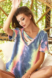 BiBi Tie Dye Terry V Neck Top With Double Strap - Trendsi - Flyclothing LLC